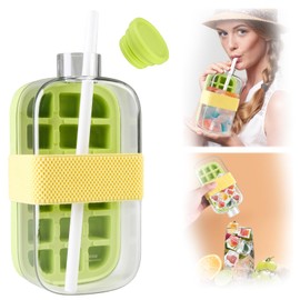 Ice Cube Bottle 800ML, My Crush Cup, 2 in 1 Ice Cube Tray Water Bottle with Straw, Easy Press Ice Tray Water Bottle, Ice Cube Making Bottle with Lid for Travel, Home Use