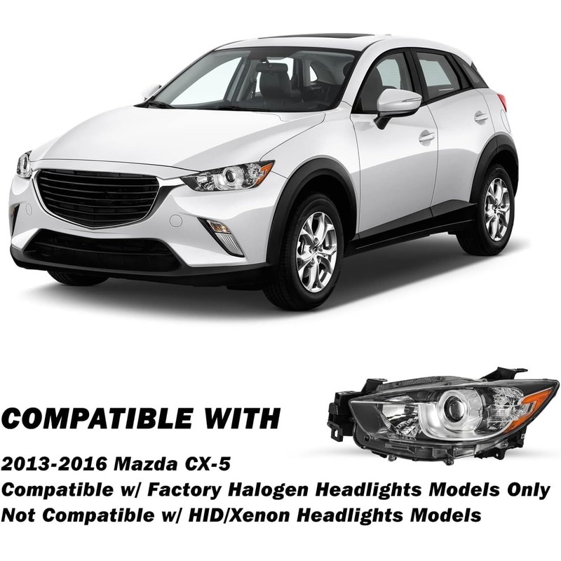 SOCKIR Headlight Assembly Fit for 2013-2016 Mazda CX-5 Factory Halogen