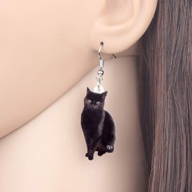 SHIGIE Acrylic Cute Black Cat Earrings Lightweight Dangle Pets Animals Funny Accessories For Women Kitten Lovers Charms Gifts (Grey)