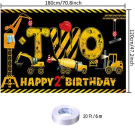 2 Years Old Construction Birthday Tapestry Boys Construction Construction Birthday Decorative Tapestry Shovel Blender Crane Truck Birthday Wall Hanging Photography Background Happy Birthday Party