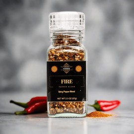 Fabulous Foodie Fire - Spicy Pepper Blend with Habanero, Jalapeno, Red Pepper Flakes, Ghost Peppers, & Garlic - Includes Luxury Glass Grinder - Pairs Perfectly w/Pizza & Pasta- 2.3oz (57g)