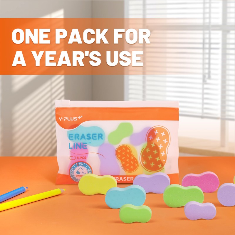 YPLUS Eraser Line for Children, Hi Polymer Pencil Eraser for