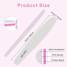CGBE Pack of 12 Nail Files, Professional Nail Files, Double-Sided, Nail Files 150/150 for Gel Nails and Acrylic Nails, Washable Nails, Trapezoidal Shape, for Nail Studio and Home