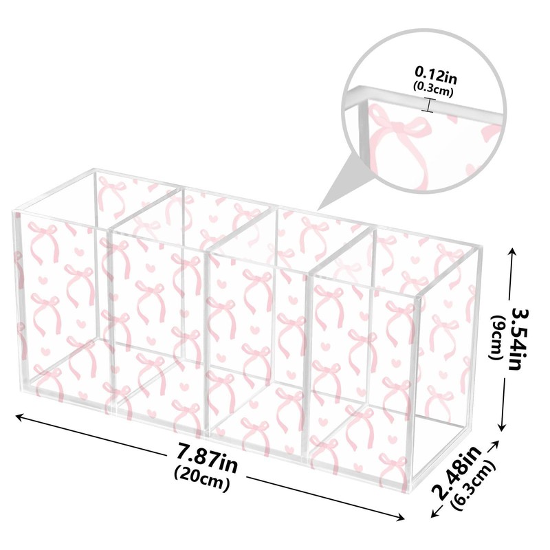 Aslsiy Cute Coquette Pink Bow Pen Holder White 4 Compartments