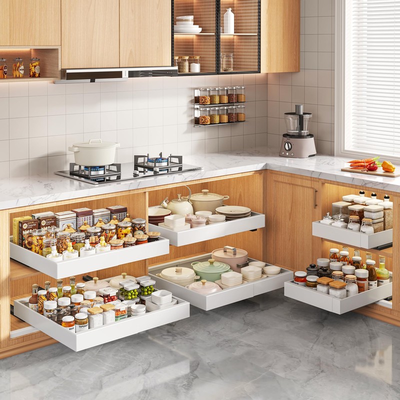 Seinloes 2 Pack Pull Out Cabinet Organizers 21"Deep with Raising