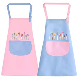 XSYKJGS Children's Painting Apron, Set of 2, Children's School, Adjustable 6-10-12 Years, Cooking Apron Children, Blue and Pink