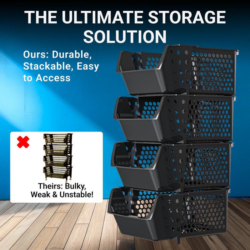 Skywin TidyFriend Stackable Storage Bins for Pantry, 4 Pack Stackable