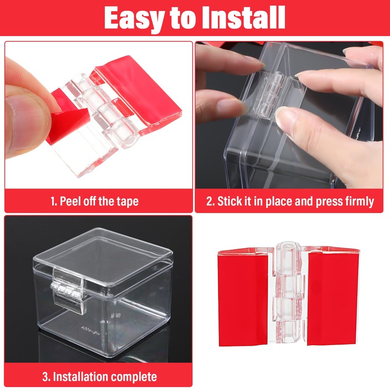 8PCS Self-Adhesive Hinge: Red Small Cabinet Hinges for Wooden Jewelry