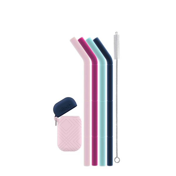 Ello Impact Silicone Fold & Store Straws with Carry Case, 4 Piece, June Breeze