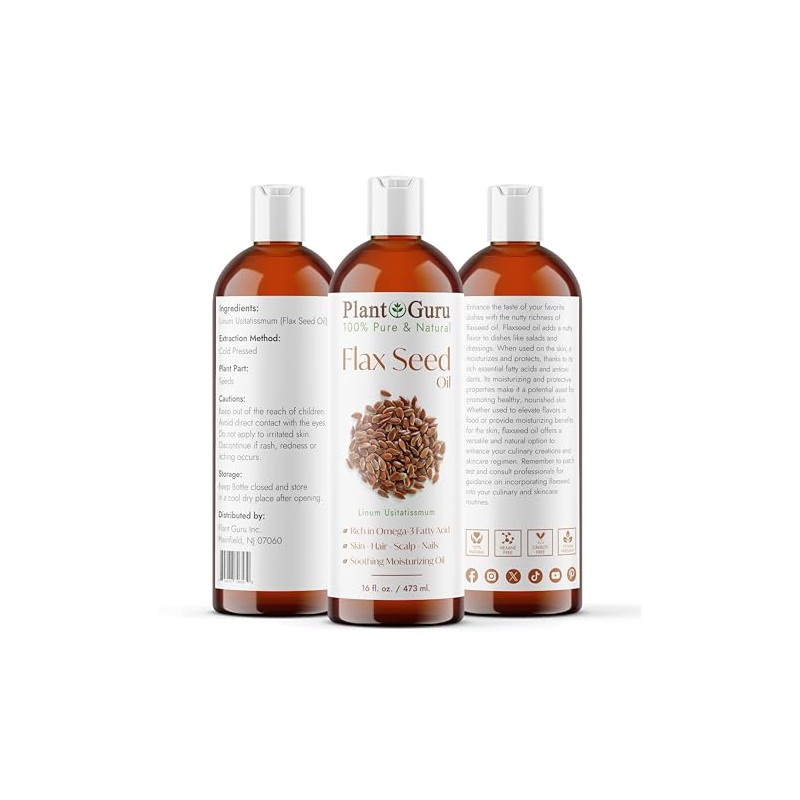 Flaxseed Oil 16 oz. Virgin, Unrefined Cold Pressed 100 Pure