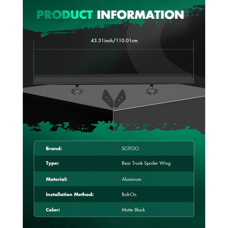 SCITOO Black Carbon Fibre Universal Rear Trunk Spoiler Wing Replacement