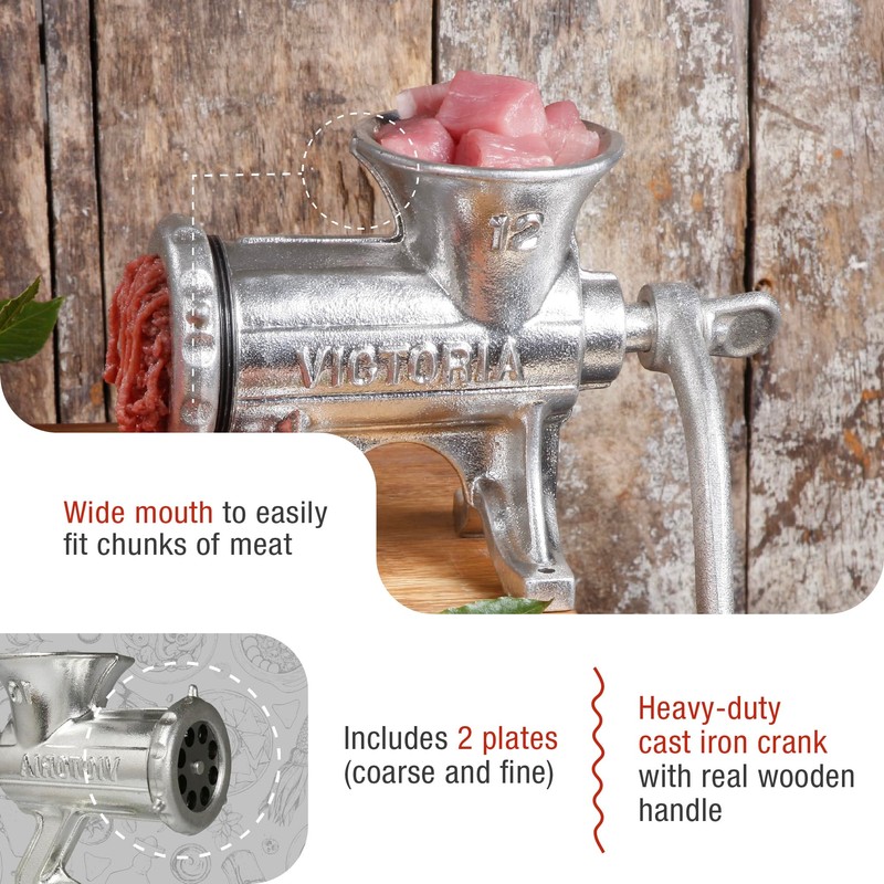 Victoria Cast Iron Meat Grinder with a Table Fixed Mount,