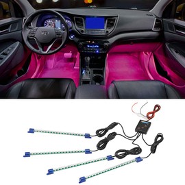 LEDGlow 4pc Pink LED Interior Footwell Underdash Neon Lighting Kit for Cars & Trucks - 7 Unique Patterns - Music Mode - 8 Brightness Levels - Auto Illumination Bypass Mode - Universal Fitment