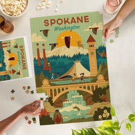 Spokane, Washington, Geometric (1000 Piece Puzzle, Challenging Jigsaw Puzzle for Adults, Made in USA)