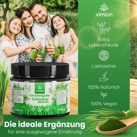 Vimion pures Gerstengras-Saftpulver in Premium-Rohkostqualität, natürlich reich an Eisen, Folsäure, Vitamin K und Chlorophyll, vegan, Green-Superfood, als Pulver im Glas, Gerstengrassaftpulver (200 g)