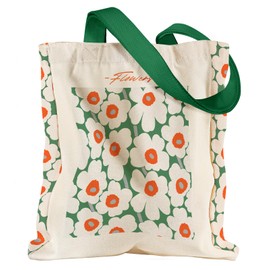 Miss Adola Heavy Canvas Tote Bag with Pocket - for Women Girls Aesthetic Large Canvas Tote Bag Inspired Gift Reusable Casual Bag for Work Shopping, Green White Flower