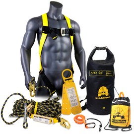 KwikSafety - Charlotte, NC - TSUNAMI KIT [Premium BRAIDED ROPE] Vertical Lifeline, 1-D Ring Safety Harness, Lightweight Tool Lanyard, Roof Anchor, 20L Dry Bag ANSI OSHA Fall Protection System / 50 FT.