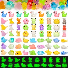 FEXIA 100pcs Mini Resin Ducks 20 Types Bulk to Hide Luminous Mini Animals Glow in The Dark for DIY Garden Dollhouse Combination Sets for Micro Landscape Aquarium Party Decor
