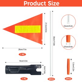 5 pcs Bike Flag Kids, Triangular Bicycle Safety Flag with Pole, Bike Trailer Flag High Visibility Bike Safety Flag with Reflective Stripe, Adjustable Height Bike Flag With Pole for Kid's Riding