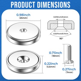 Grtard Neodymium Cup Magnets, 110 lbs Holding Force Strong Rare Earth Magnets with Heavy Countersunk Bolt Hole and Double-Sided Tape & Stainless Steel Screws for Fridge Magnets, Office etc. (10)