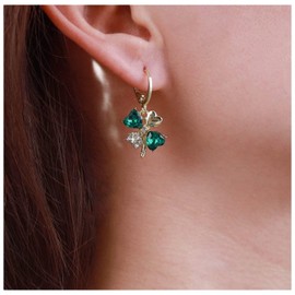 Inateannal Boho Emerald Crystal Drop Earrings Green Rhinestone Flower Earrings Vintage Emerald Petal Earrings Green Cz Flower Earrings Jewelry for Women and Girls