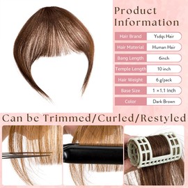 Clip in Bangs 100% Real Human Hair Extensions for Women French Bangs Fake Bangs Clip on Bangs Faux Hair extensions Fringe with Temples (Dark Brown)