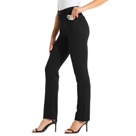 Willit 33" Women's Yoga Dress Pants Straight Leg Work Slacks Stretchy Office Casual Pants 4 Pockets Belt Loops Black L