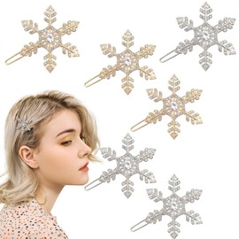 6 PCS Snowflake Rhinestone Hair Clips Gold silver Hairpins Christmas Winter Holiday Crystal Hairpin Barrette Wedding Bridal Hair Accessories for Women Girls