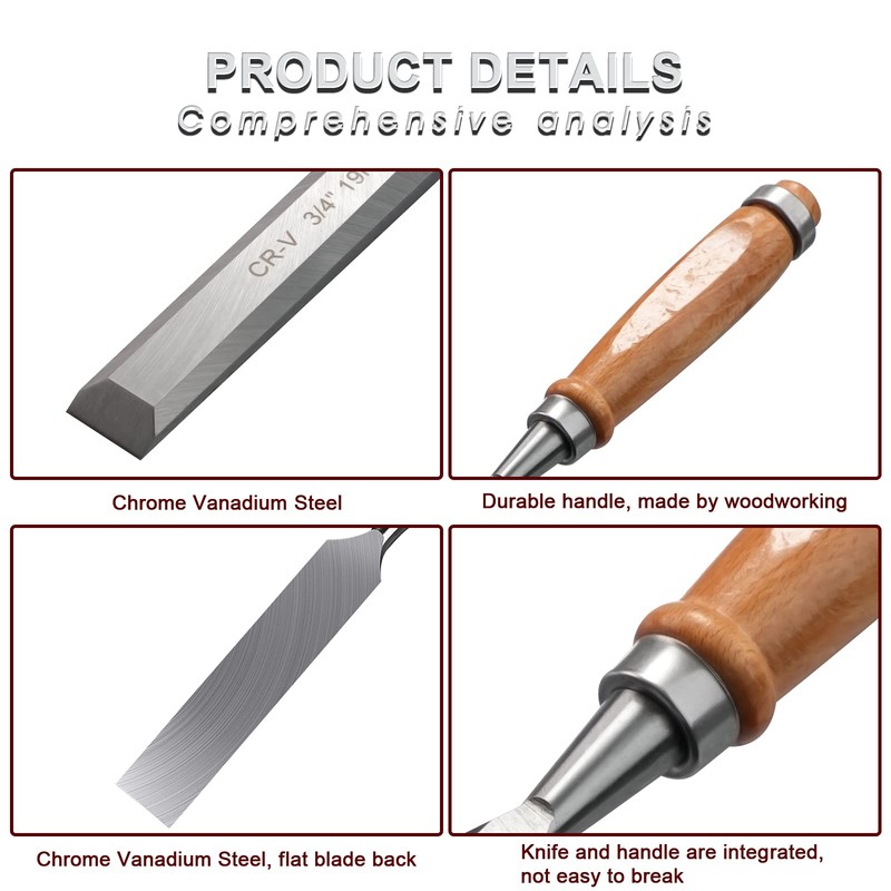 Wood Chisel Tool Sets, Sturdy Chrome Vanadium Steel Chisel with
