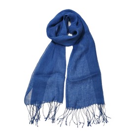 Shanlin - Bufandas unisex 100% lino para hombres y mujeres (71 x 22 pulgadas), Azul, 71" x 21.6" + 2 x 3" tassel
