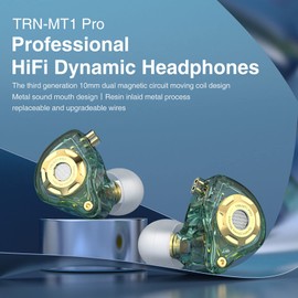 FEDAI TRN MT1 PRO HiFi in Ear Monitor Dual Magnetic Dynamic Driver Sport Headphone in Ear Earphone Noise Cancelling Earbuds with Detachable C Pin 0.75MM Cable (with Mic, Green)