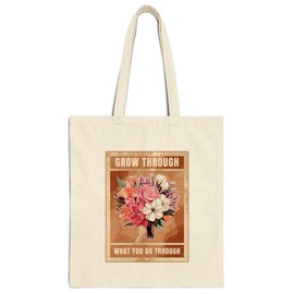 No Thorns Media Grow Through What You Go Through Cotton Tote Bag for Women Men Casual Tote Bag Cloth Canvas Shopping Bags with Handles Cute Bags Everyday Use 15" x 16" Aesthetic Gift ID44997