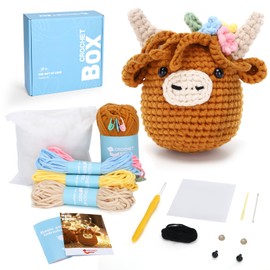 Crochet Kit for Beginners: Highland Cow Crochet Kit, Include Easy Knitting Soft Yarn, Step-by-Step Video Tutorial, Hook, Birthday Gift for Adults and Teen(30%+ Yarn)