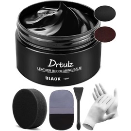 drtulz Black Leather Recoloring Balm, Leather Color Restorer Conditioner, Leather Repair Kits for Vinyl Furniture, Sofa, Car Seats, Shoes - Repair Leather Color on Faded & Scratched Leather Couches
