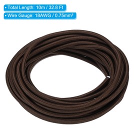 PATIKIL Fabric Cloth Covered Round Wire, 32.8ft 18AWG 3 Core Vintage Woven Electrical Cord for Pendant Light DIY Project, Dark Brown