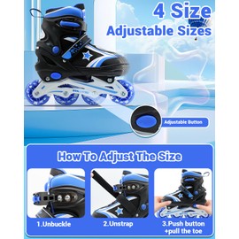 WELLWON Inline Skates for Boys Ages 3-6 - Blue Adjustable Kids Roller Blade for Beginner, Fun Illuminating Inline Skate Shoes Outdoor and Indoor
