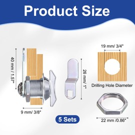 PATIKIL 5/8 Inch Thumb Operated Offset Cabinet Locks, 5 Pcs Keyless Non-Locking RV Cam Lock Fit 3/8" Max Panel Thickness for Files Drawers Mailbox, Silver
