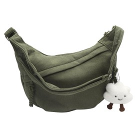 HENGBIRD Women's Half Moon Bag, Green Half Moon Bag, Got Bag, Moon Bag, Large Small, Crossbody Bag, Women's Large, Bum Bag, Corduroy, Corduroy Plain Bag, Women's Shoulder Bag Cord, Green