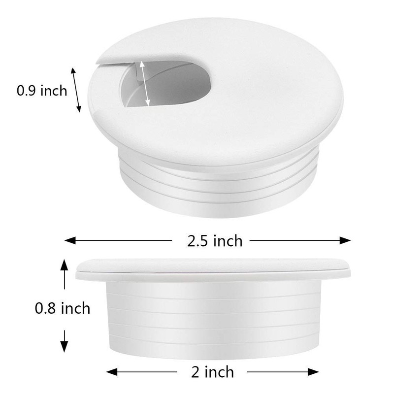 2" White Desk Grommet, Plastic Wire Organizers, Computer Cable Hole