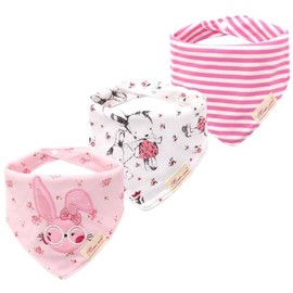 JN&LULU 3 Pack Newborn Baby Bibs Bandana Drool Bibs for Drooling Cotton Baby Gifts (Pink Rabbit)