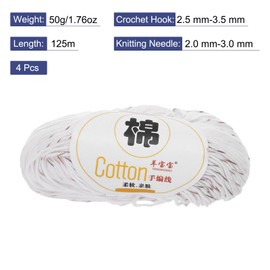 Rebower Cotton Yarn,100% Cotton Soft Knitting Yarn [for Hand DIY Bag Cushion Crocheting Knitting Project Home Decor] -4 Packages of 200g/7.05oz(Per Skein 50g/137yards)/White/Brown