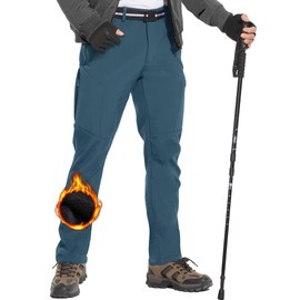 MOURCE Ski Pants Men Windproof, Winter Fleece Lined Pants Men Elastic Waist Snow Pants, Lake Blue S