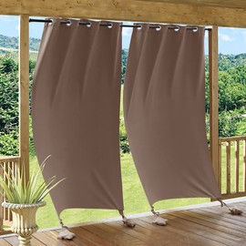 RYB HOME Outdoor Curtains with Weighted Bags - Windproof Water Resist Exterior Curtains & Draperies Sun Blocking for Patio Cabana Yard Terrace Lanai, 52" Wide x 108" Long, 2 Panels, Mocha