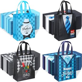 100 Pcs Father's Day Goodie Bags Bulk with Handle Reusable Non Woven Best Dad Gift Bags Treat Goodie Gift Wrap for Dad Grandpa Happy Father's Day Party Favor Supplies
