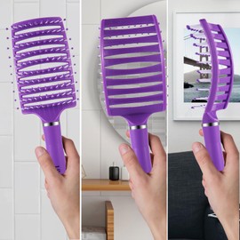 Lilovbesa Hair Brush, Detangling Hair Brush, Curved Detangler Brush for Women Men kids Curly Think Fine Thin Long Short Wet Dry Hair, Professional Hair Styling Tools,Fast Blow Drying, No Pull(Purple)