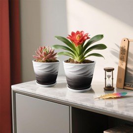 YUFDA Ceramic Plant Pots,6.7 + 5.5 Inch,Ceramic Flower Pots,Planters with Drainage Hole and Saucer,Planters for Indoor Plants(Dark Gray+White)