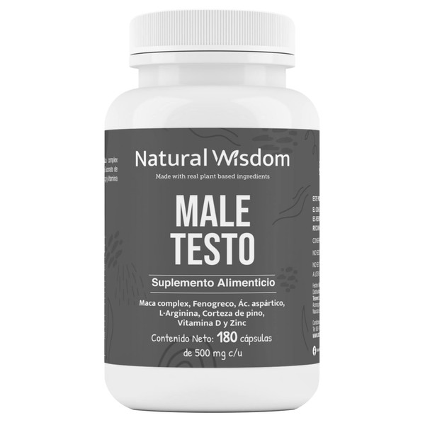 Male Testo Precursor de Testosterona para Hombres con Maca Complex L Arginina Fenogreco Vitamina D3 con 180 caps | Vigor Rendimiento Físico | Mens Testo Natural Wisdom