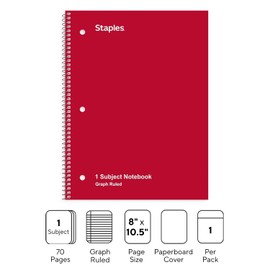 STAPLES 132710 Graph Ruled 5 X 5 Spiral Notebook 8-Inch X 10-1/2-Inch Red