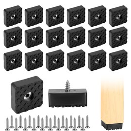 Pack of 20 Square Rubber Feet, Screwable, 30 x 30 x 10 mm, Non-Slip, Scratch-Resistant Rubber Buffer with Screw, Shock-Absorbing Buffer for Furniture, Tables, Chairs, Sofas (Black)