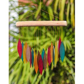 Glass Wind Chime Recycled Glass and Bamboo Driftwood Garden Chime Hanging Outdoors Indoors Multicoloured Fairtrade Eco Friendly Handmade Fairtrade